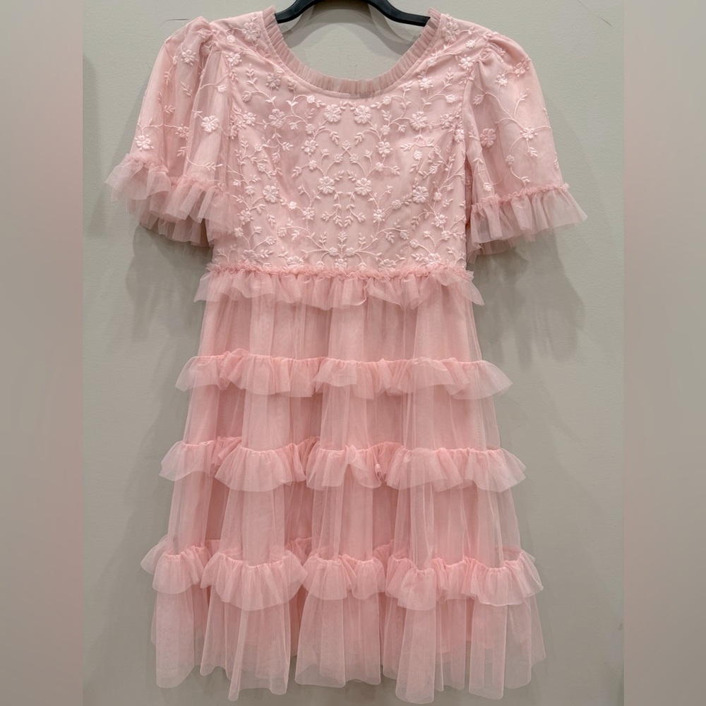 NWOT JessaKae Blush Pink Tulle Floral Embroidered Midi Harper Dress